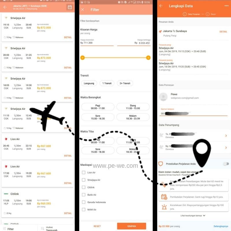 filterisasi - pilihan maskapai - lengkapi data - Promo Tiket Pesawat